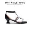 imageDREAM PAIRS Girls Sandals Ankle Strap TStrap Low Heel Pearl Flower Pump Dress Wedding Party Square Toe Shoes for Little KidBig KidBlack
