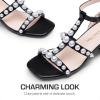 imageDREAM PAIRS Girls Sandals Ankle Strap TStrap Low Heel Pearl Flower Pump Dress Wedding Party Square Toe Shoes for Little KidBig KidBlack