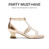 imageDREAM PAIRS Girls Sandals Ankle Strap TStrap Low Heel Pearl Flower Pump Dress Wedding Party Square Toe Shoes for Little KidBig KidGold
