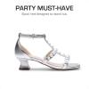imageDREAM PAIRS Girls Sandals Ankle Strap TStrap Low Heel Pearl Flower Pump Dress Wedding Party Square Toe Shoes for Little KidBig KidSilver