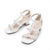 imageDREAM PAIRS Girls Sandals Ankle Strap TStrap Low Heel Pearl Flower Pump Dress Wedding Party Square Toe Shoes for Little KidBig KidWhite