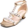 imageDREAM PAIRS Girls Sandals Ankle Strap TStrap Low Heel Pearl Flower Pump Dress Wedding Party Square Toe Shoes for Little KidBig KidGold
