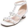 imageDREAM PAIRS Girls Sandals Ankle Strap TStrap Low Heel Pearl Flower Pump Dress Wedding Party Square Toe Shoes for Little KidBig KidWhite