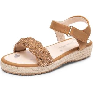 imageDREAM PAIRS Girls Espadrille Flatform Platform Wedge Open Toe Summer Sandals for Little Kid Big Kid Casual Vacation or Formal UseCamelsuede
