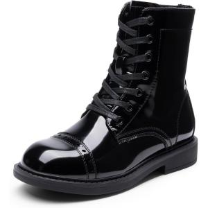 imageDREAM PAIRS Girls Boys Combat Ankle Boots Side Zipper Shoes with Lace Up for ToddlerLittle KidBig KidAll Black