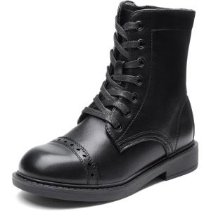 imageDREAM PAIRS Girls Boys Combat Ankle Boots Side Zipper Shoes with Lace Up for ToddlerLittle KidBig KidBlack