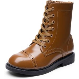 imageDREAM PAIRS Girls Boys Combat Ankle Boots Side Zipper Shoes with Lace Up for ToddlerLittle KidBig KidTan
