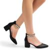 imageDREAM PAIRS ANNEE Pointed Toe Low Chunky Heels Pump ShoesBlackrhinestone