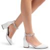 imageDREAM PAIRS ANNEE Pointed Toe Low Chunky Heels Pump ShoesWhiterhinestone