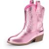 imageDREAM PAIRS Girls Cowgirl Boots Cowboy Boots with Low Heel Western Embroidered Fashion Mid Calf Shoes for ToddlerLittle KidBig KidPink