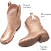imageDREAM PAIRS Girls Cowgirl Boots Cowboy Boots with Low Heel Western Embroidered Fashion Mid Calf Shoes for ToddlerLittle KidBig KidRose Gold