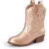imageDREAM PAIRS Girls Cowgirl Boots Cowboy Boots with Low Heel Western Embroidered Fashion Mid Calf Shoes for ToddlerLittle KidBig KidRose Gold