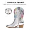 imageDREAM PAIRS Girls Cowgirl Cowboy Boots Western Fashion Mid Calf BootsSilver