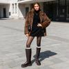 imageDREAM PAIRS Knee High Boots Comfortable Chunky Platform RoundToe Side Zip Boots for WomenBrown