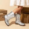 imageDREAM PAIRS Toddler Cowboy Boots Cowgirl Boots for Girls Square Toe Mid Calf Boys Western Fashion Riding Shoes for ToddlerLittle KidBig KidSilver