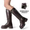 imageDREAM PAIRS Womens Combat Riding Platform Knee High Boots Lace Up Fall Lug Sole Gothic Motorcycle Boots with Inside ZipperBrown