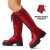 imageDREAM PAIRS Womens Combat Riding Platform Knee High Boots Lace Up Fall Lug Sole Gothic Motorcycle Boots with Inside ZipperRed
