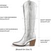 imageDREAM PAIRS Womens Cowboy Boots Wide Calf Comfortable Pull On Zipper Chunky Heel Pointed Toe Embroidered Western Cowgirl Knee High Boots Ladies Retro Tall BootMetallic Silver
