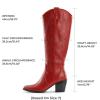 imageDREAM PAIRS Womens Cowboy Boots Wide Calf Comfortable Pull On Zipper Chunky Heel Pointed Toe Embroidered Western Cowgirl Knee High Boots Ladies Retro Tall BootRed
