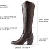 imageDREAM PAIRS Womens Cowboy Boots Wide Calf Comfortable Pull On Zipper Chunky Heel Pointed Toe Embroidered Western Cowgirl Knee High Boots Ladies Retro Tall BootBrownPu