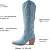 imageDREAM PAIRS Womens Cowboy Boots Wide Calf Comfortable Pull On Zipper Chunky Heel Pointed Toe Embroidered Western Cowgirl Knee High Boots Ladies Retro Tall BootDenim Blue