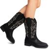 imageDREAM PAIRS Womens Cowboy Cowgirl Boots Embroidered Square Toe Mid Calf Western Boots Fashion Dress Chunky Low Heel Shoes for Theme Party Country ConcertBlack