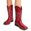 imageDREAM PAIRS Womens Cowboy Cowgirl Boots Embroidered Square Toe Mid Calf Western Boots Fashion Dress Chunky Low Heel Shoes for Theme Party Country ConcertRed