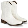 imageDREAM PAIRS Womens Cowboy Cowgirl Western Boots Embroidered Stitched Ankle Boots Square Toe Chunky Heel Fashion Short Booties with ZipperWhite