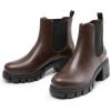 imageDREAM PAIRS Womens Elastic Chelsea Ankle Boots Platform Low Chunky Block Heel Lug Sole Slip on Fall Heeled Booties ShoesBrown