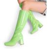 imageDREAM PAIRS Womens Gogo Boots Square Toe Chunky Wide Calf Knee High Boots For WomenGreenpat