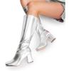 imageDREAM PAIRS Womens Gogo Boots Square Toe Chunky Wide Calf Knee High Boots For WomenMetallic Silver