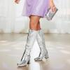 imageDREAM PAIRS Womens Gogo Boots Square Toe Chunky Wide Calf Knee High Boots For WomenMetallic Silver