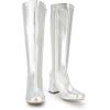 imageDREAM PAIRS Womens Gogo Boots Square Toe Chunky Wide Calf Knee High Boots For WomenMetallic Silver
