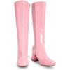 imageDREAM PAIRS Womens Gogo Boots Square Toe Chunky Wide Calf Knee High Boots For WomenPinkpat