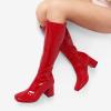 imageDREAM PAIRS Womens Gogo Boots Square Toe Chunky Wide Calf Knee High Boots For WomenRedPatentPu