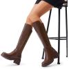 imageDREAM PAIRS Womens Knee High Boots Comfortable Platform Round Toe Stretch Boots for WomenLight Brown
