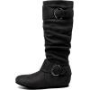 imageDREAM PAIRS Womens Knee High Low Hidden Wedge Boots Suede Faux Fur Lining Side Zipper Knee High Buckle BootsBlackSuede
