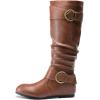 imageDREAM PAIRS Womens Knee High Low Hidden Wedge Boots Suede Faux Fur Lining Side Zipper Knee High Buckle BootsLight Brown