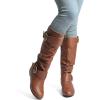 imageDREAM PAIRS Womens Knee High Low Hidden Wedge Boots Suede Faux Fur Lining Side Zipper Knee High Buckle BootsLight Brown