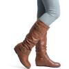 imageDREAM PAIRS Womens Knee High Low Hidden Wedge Boots Suede Faux Fur Lining Side Zipper Knee High Buckle BootsLight Brown