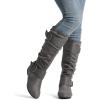 imageDREAM PAIRS Womens Knee High Low Hidden Wedge Boots Suede Faux Fur Lining Side Zipper Knee High Buckle BootsUragrey Suede