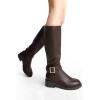 imageDREAM PAIRS Womens Knee High Riding Boots Comfortable Low Chunky Heel Side Zipper Round Toe Casual Classic RanchingBrown