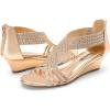 imageDREAM PAIRS Womens Open Toe Low Wedges Sandals Rhinestone Strappy Zipper Dress Shoes Summer Wedding Party Travel ShoesChampagnepat