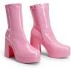 imageDREAM PAIRS Womens Platform Gogo Ankle Boots High Chunky Block Heel Square Toe Booties ShoesPink