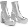 imageDREAM PAIRS Womens Platform Gogo Ankle Boots High Chunky Block Heel Square Toe Booties ShoesSilver
