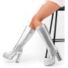 imageDREAM PAIRS Womens Platform Heeled Knee High Boots Long Chunky Tall Gogo Boots for FallMetallic Silver