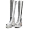 imageDREAM PAIRS Womens Platform Heeled Knee High Boots Long Chunky Tall Gogo Boots for FallMetallic Silver