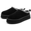 imageDREAM PAIRS Womens Platform Slippers Genuine Suede Slipon Warm FuzzyEasy Autumn Winter Fluffy Comfy Furry Shoes for Outdoor IndoorBlack
