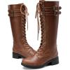 imageDREAM PAIRS Womens Pu Knee High Riding Combat BootsLight Brown