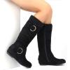 imageDREAM PAIRS Womens Wide Calf Knee High Boots Furlined Low Hidden Wedge BootsBlackSuede